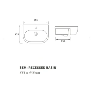 Serenity 555x435mm 1TH Semi Recessed Basin