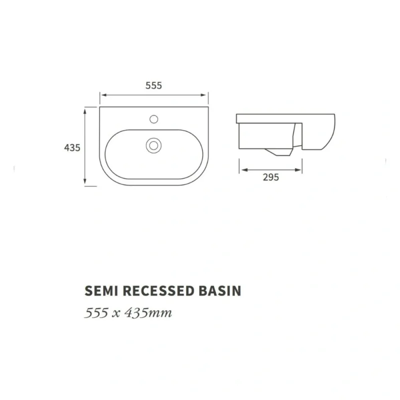 Serenity 555x435mm 1TH Semi Recessed Basin