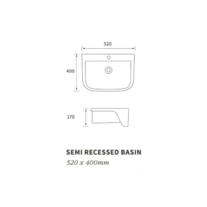 Onyx 520x400mm 1TH Semi Recessed Basin