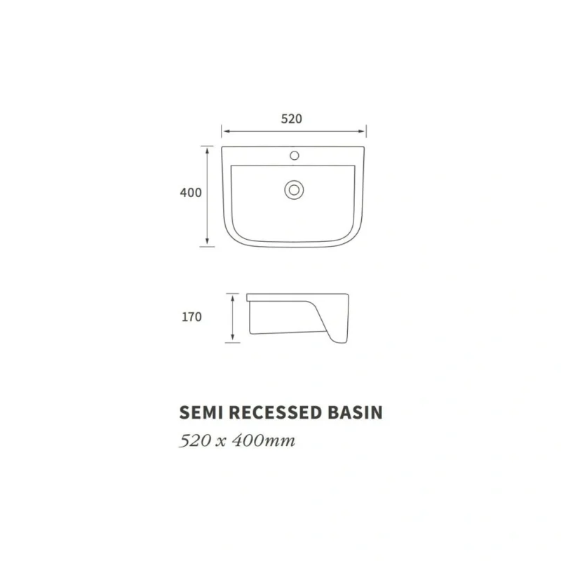 Onyx 520x400mm 1TH Semi Recessed Basin