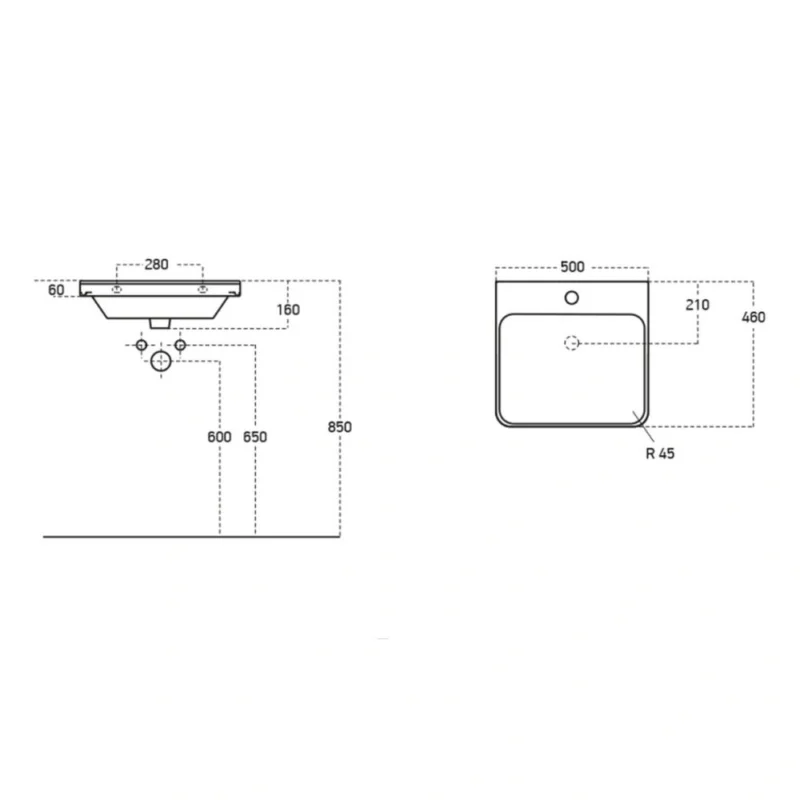 Boston 500mm Drawer Wall Hung Cloakroom Basin Unit