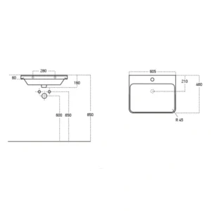 Boston 605mm Drawer Wall Hung Basin Unit
