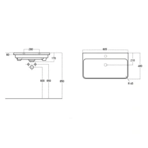 Boston 805mm Drawer Wall Hung Basin Unit