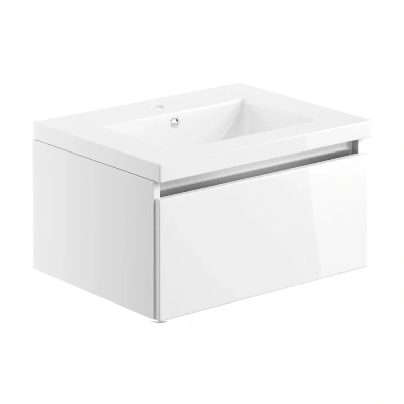 Milton 615mm 1 Drawer Wall Hung Basin Unit – Gloss White