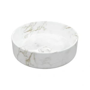 Seren 355mm Ceramic Round Washbowl & Waste - Marble Effect