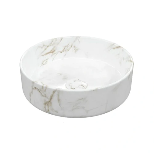 Seren 355mm Ceramic Round Washbowl & Waste - Marble Effect