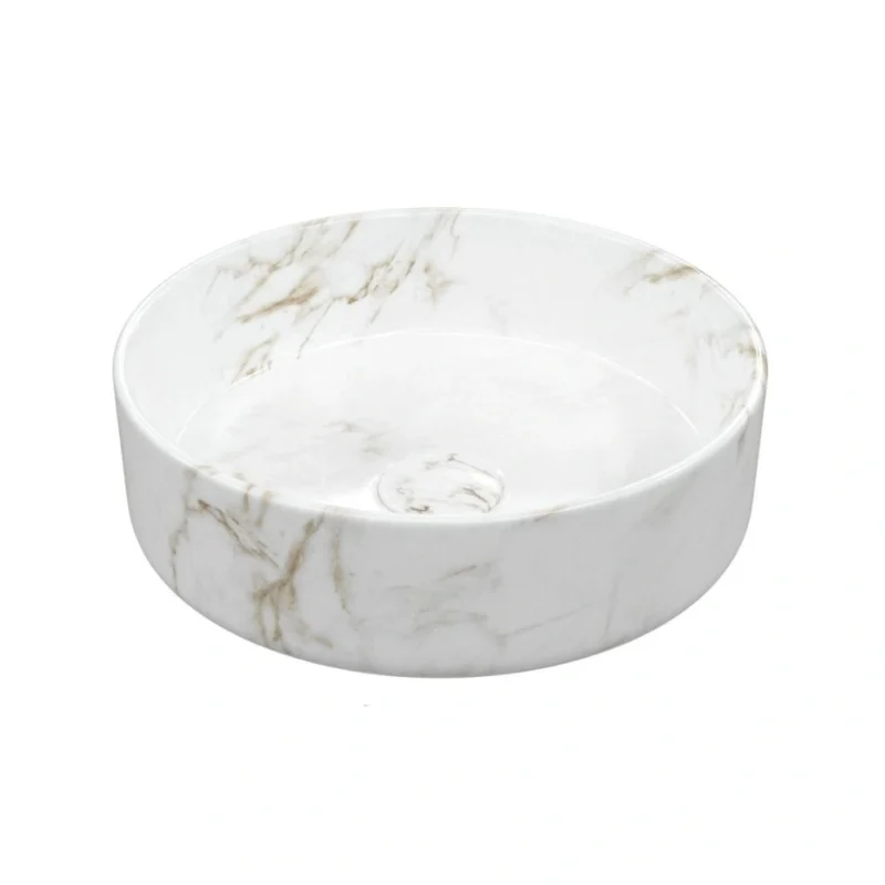 Seren 355mm Ceramic Round Washbowl & Waste - Marble Effect