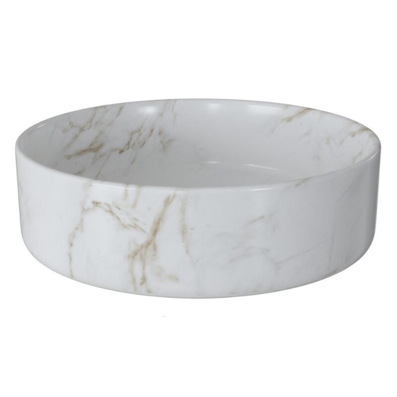 Seren 355mm Ceramic Round Washbowl & Waste - Marble Effect