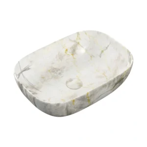 Enid 460x330mm Ceramic Washbowl – White Marble Effect