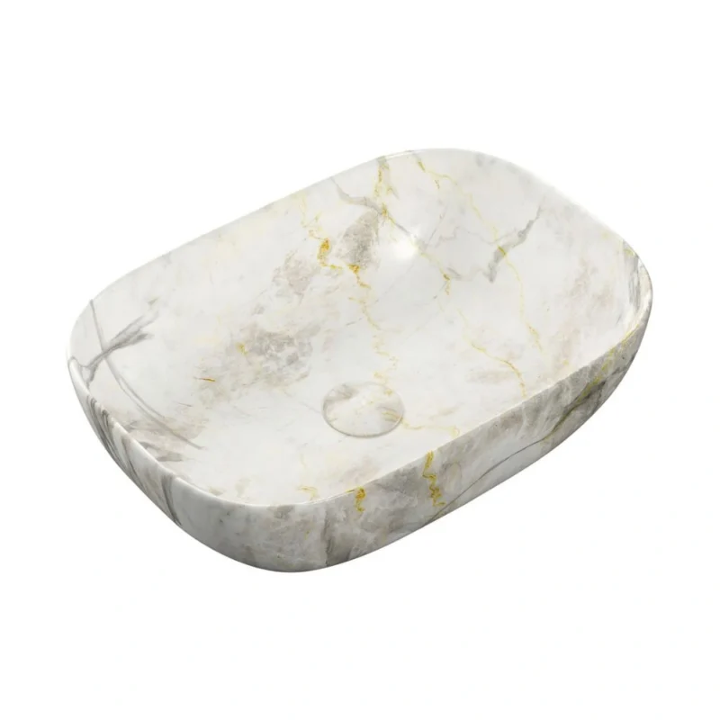 Enid 460x330mm Ceramic Washbowl – White Marble Effect