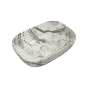 Enid 460x330mm Ceramic Washbowl – White Marble Effect