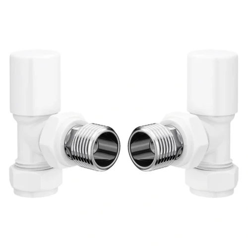 Patterned White Angled Radiator Valves 15mm Pair