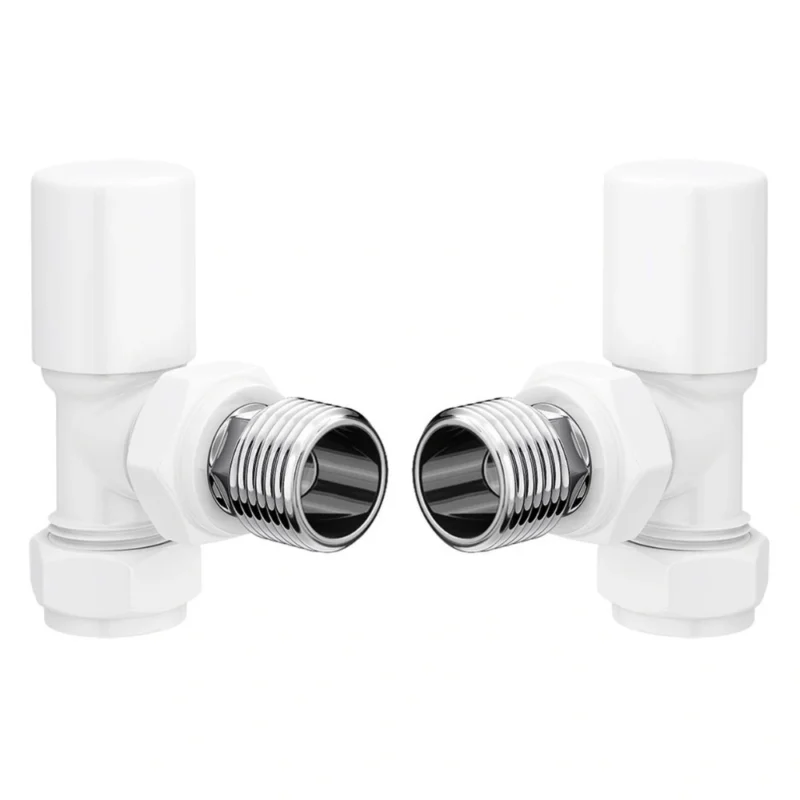Patterned White Angled Radiator Valves 15mm Pair