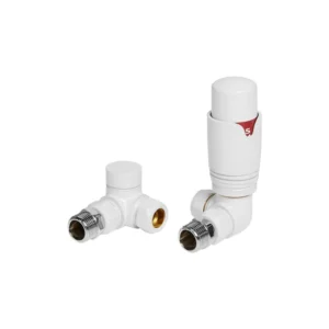 Round Thermostatic White Radiator Valves Corner 15mm Pair