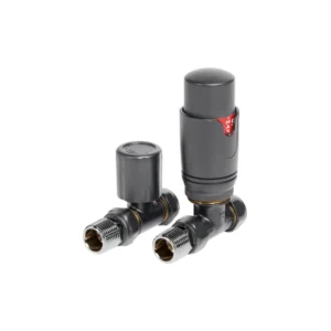 Round Thermostatic Anthracite Radiator Valves – Straight 15mm Pair