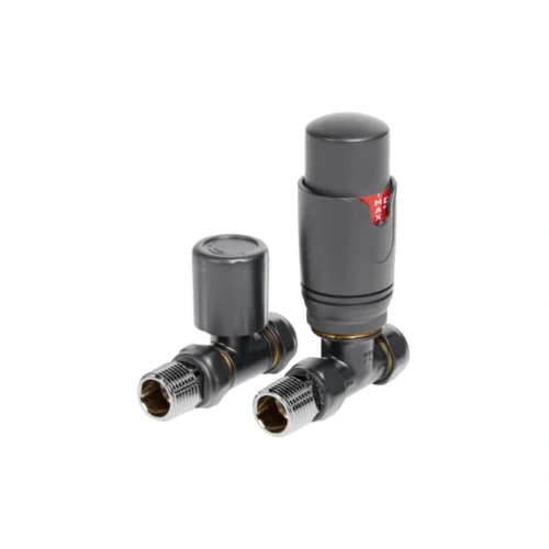 Round Thermostatic Anthracite Radiator Valves – Straight 15mm Pair