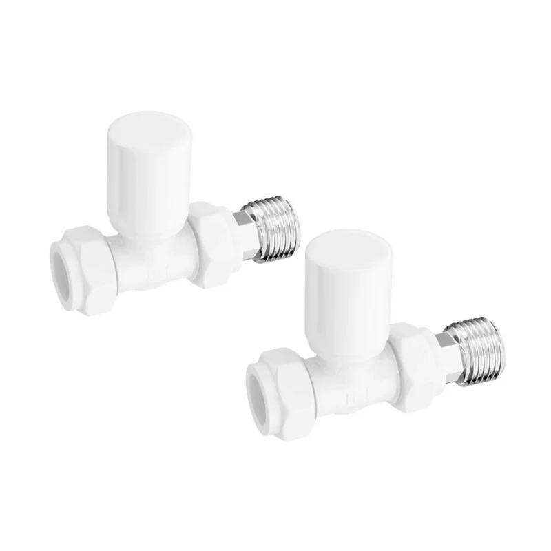 Patterned White Straight Radiator Valves 15mm Pair