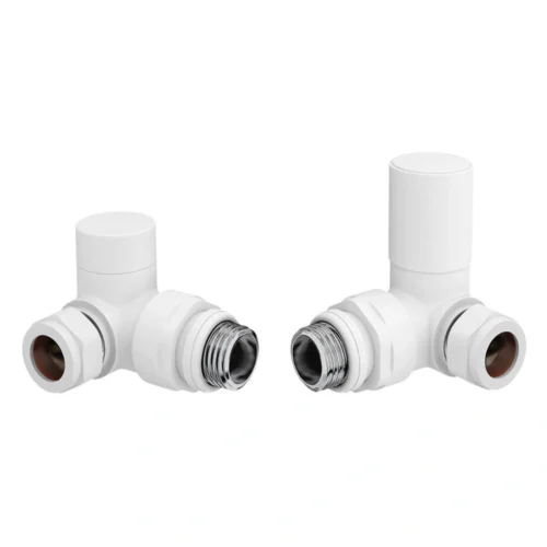 Patterned White Corner Radiator Valves 15mm Pair