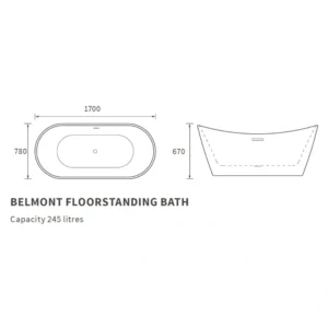 Stanton Freestanding Bath – 1700 x 780 x 690mm – Matte Grey