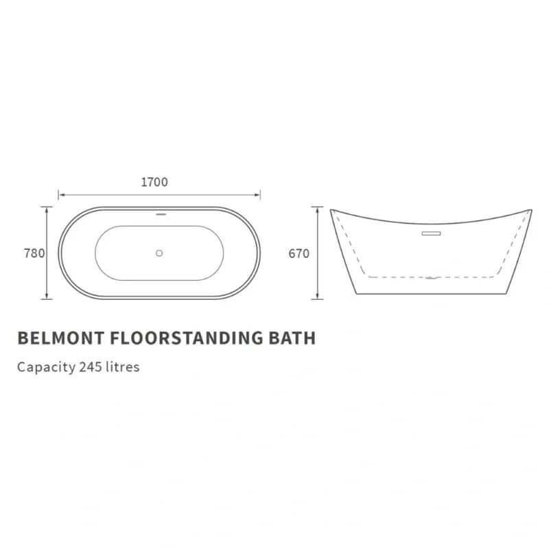 Stanton Freestanding Bath – 1700 x 780 x 690mm – Matte Grey