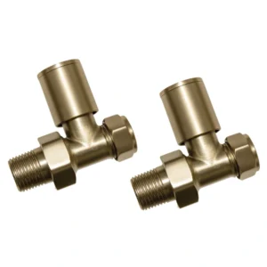 Patterned Brushed Brass Straight Radiator Valves 15mm Pair