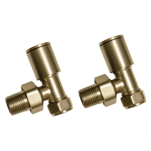 Patterned Brushed Brass Angled Radiator Valves 15mm Pair
