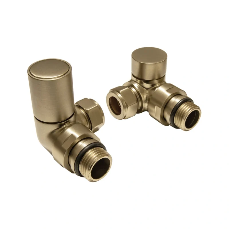 Patterned Brushed Brass Corner Radiator Valves 15mm Pair