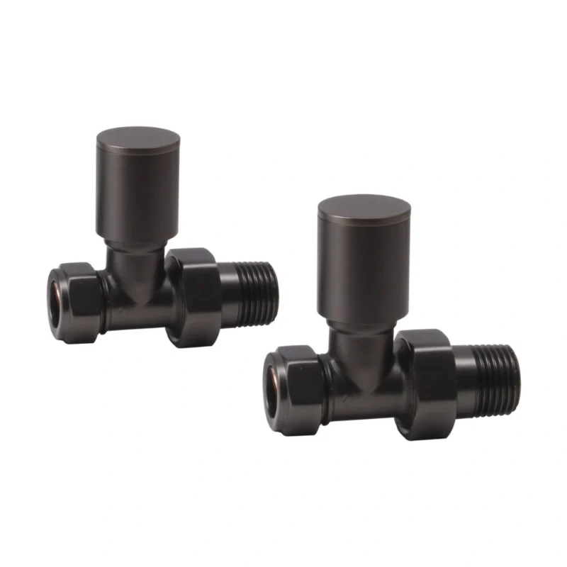 Patterned Matt Black Straight Radiator Valves 15mm Pair