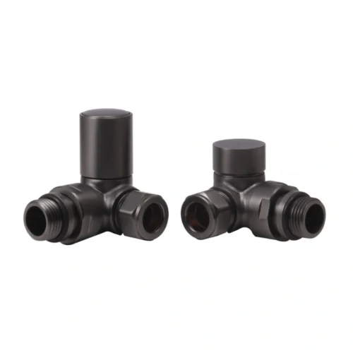 Patterned Matt Black Corner Radiator Valves 15mm Pair