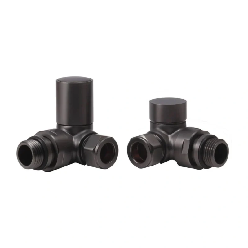 Patterned Matt Black Corner Radiator Valves 15mm Pair