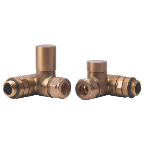 Patterned Brushed Bronze Corner Radiator Valves 15mm Pair
