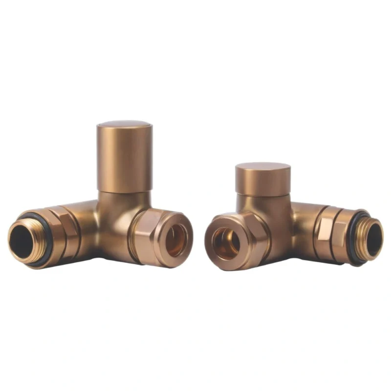 Patterned Brushed Bronze Corner Radiator Valves 15mm Pair
