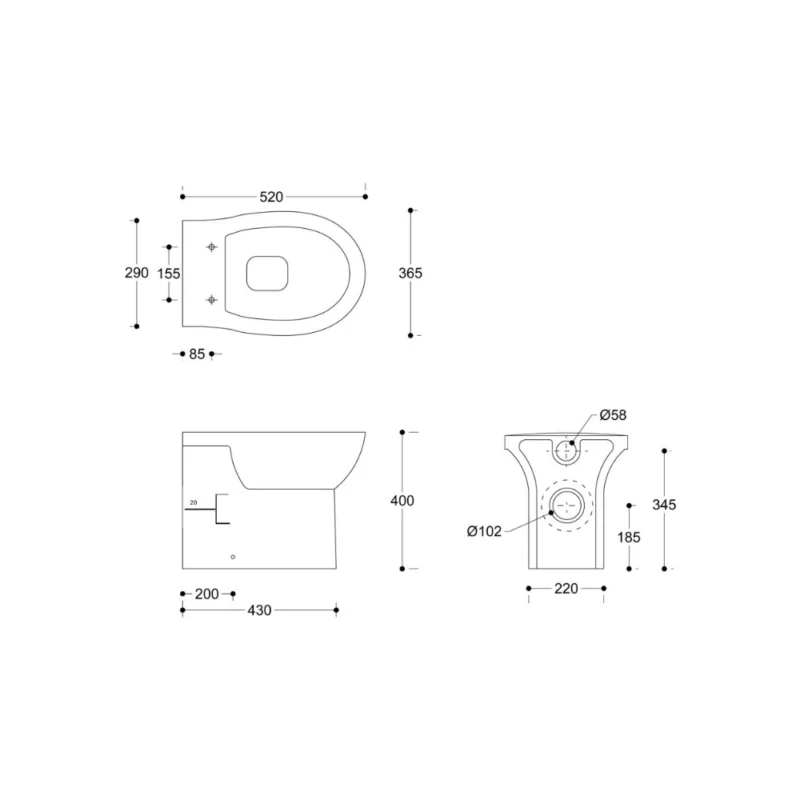 2Go Rimless Back to Wall WC Pan with Soft Close Seat – White