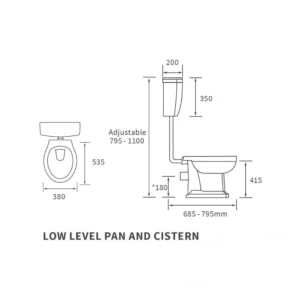 Ashbury Low Level WC & Soft Close Seat with Chrome Finishes – Traditional Low‑Level Toilet Set
