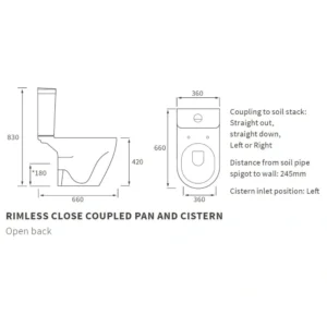 Serenity Rimless Close Coupled Open Back WC & Soft Close Seat – White