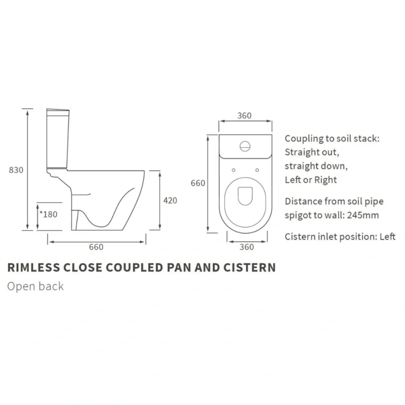 Serenity Rimless Close Coupled Open Back WC & Soft Close Seat – White