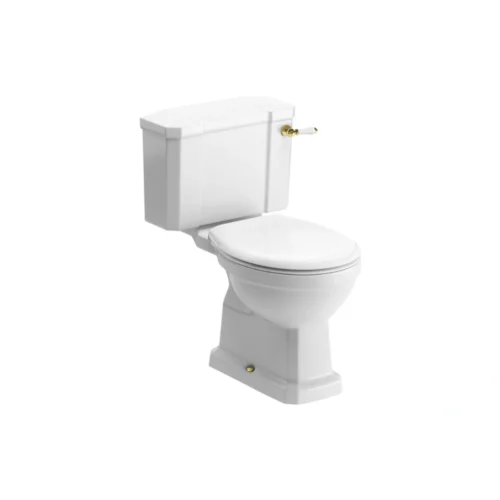 Ashbury Close Coupled WC & Soft Close Seat with Brushed Brass Finishes – White