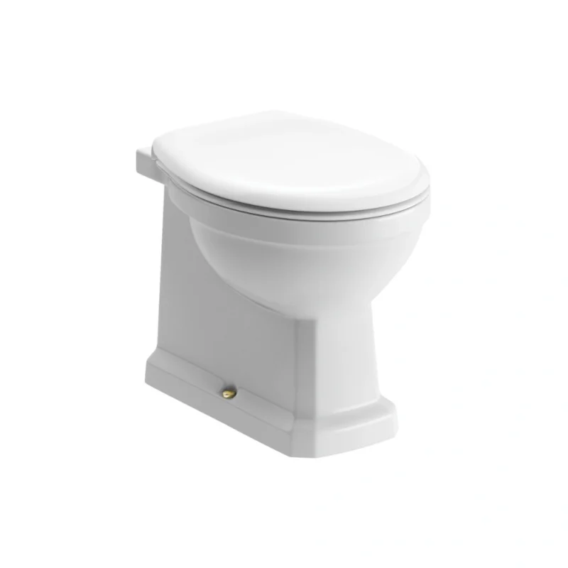 Ashbury Back To Wall WC & Soft Close Seat with Brushed Brass Finishes – White
