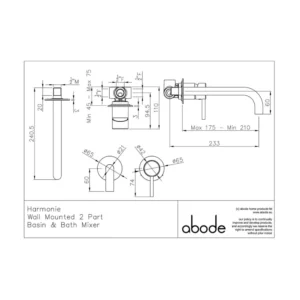 Abode Harmonie Wall Mounted 2‑Part Basin & Bath Mixer Tap – Polished Chrome