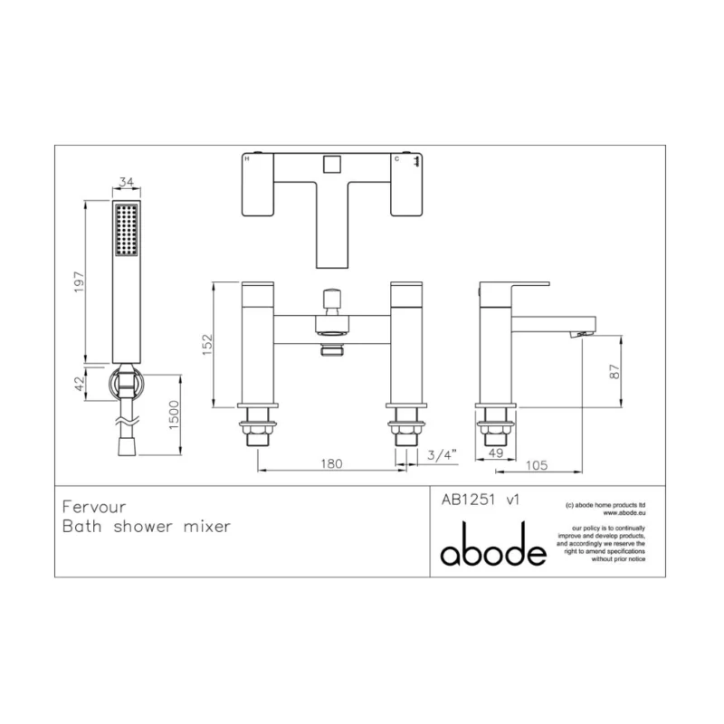 Abode Fervour Deck Mounted Bath Shower Mixer Tap – Polished Chrome