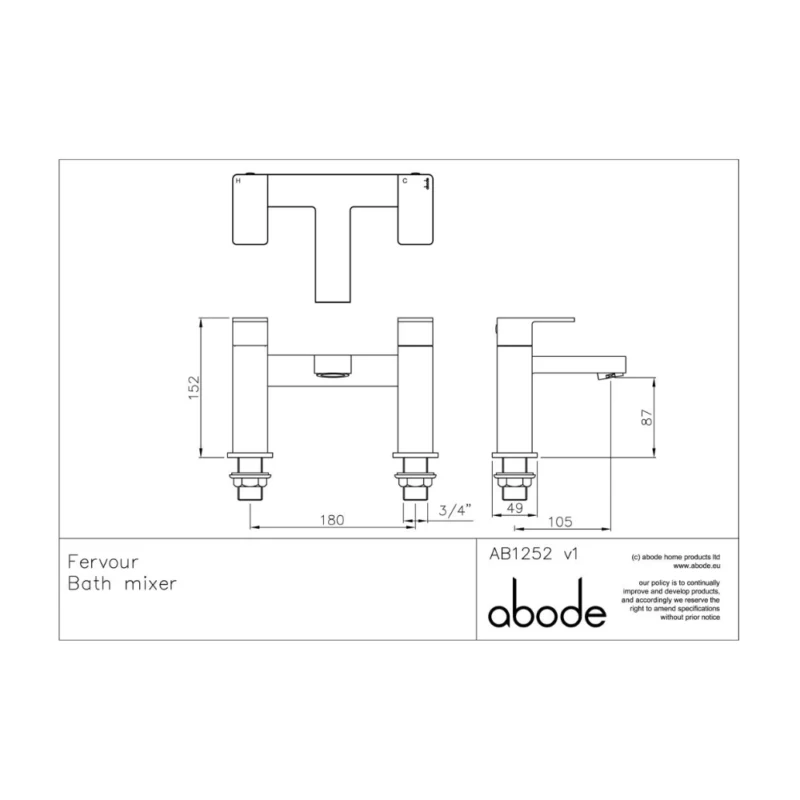 Abode Fervour Deck Mounted Bath Mixer Filler – Polished Chrome