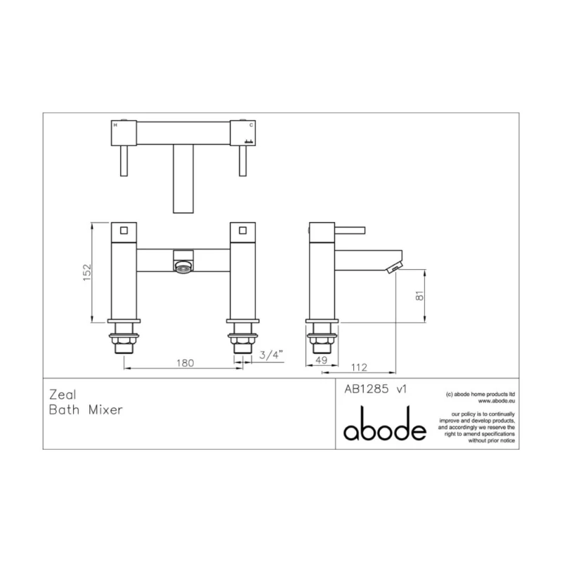 Abode Zeal Deck Mounted Bath Mixer Filler – Polished Chrome