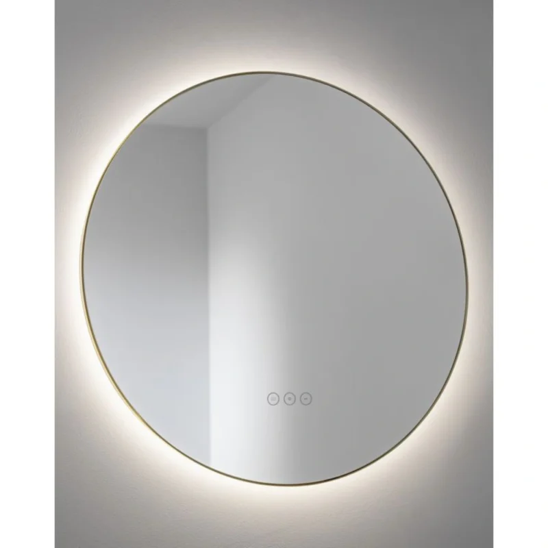 Abode Mayar 600mm Round LED Mirror – Matt Black / Brushed Brass