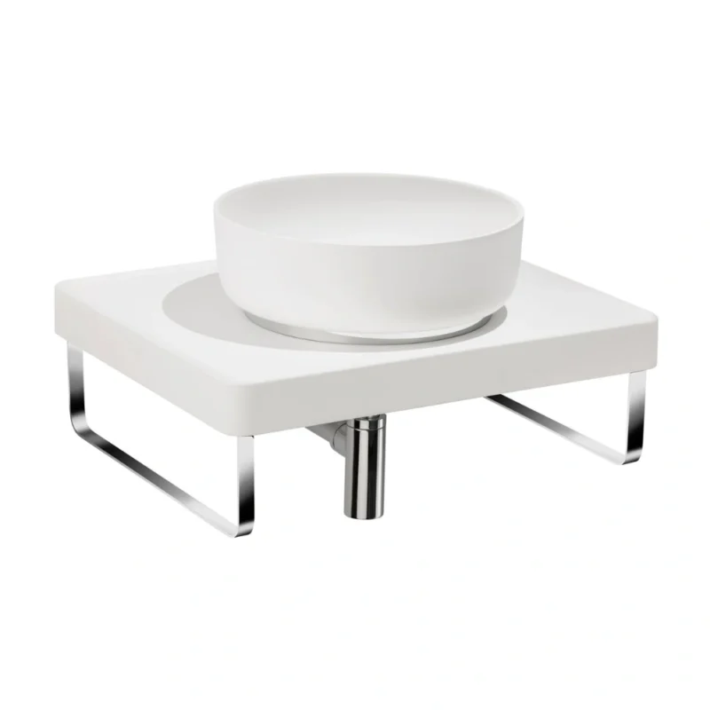 Abode Tableau / Cava Shelf & Round Basin Set – Chalk White with Chrome