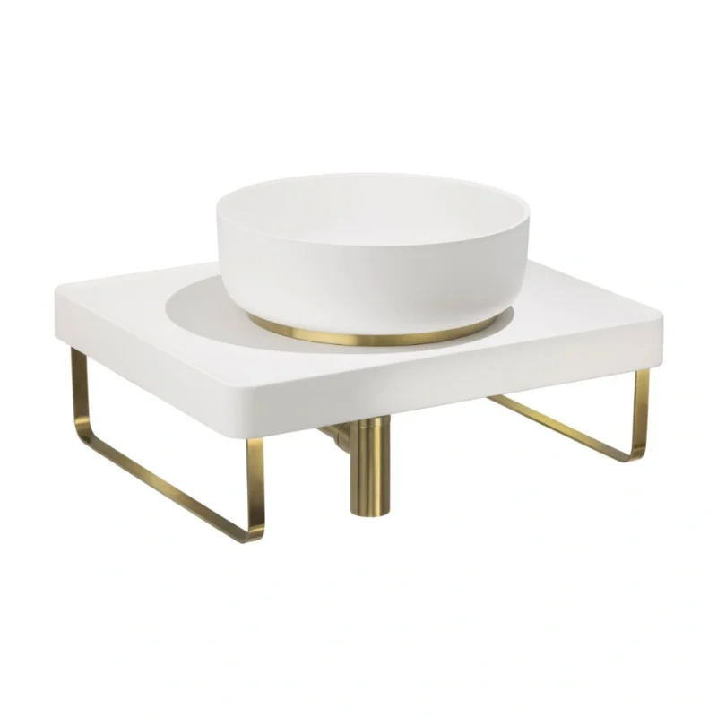 Abode Tableau / Cava Shelf & Round Basin Set – Chalk White with Brushed Brass