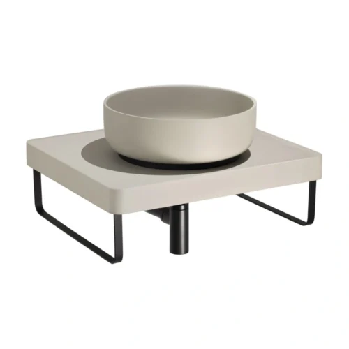 Abode Tableau / Cava Shelf & Round Basin Set – Pebble Grey with Matt Black