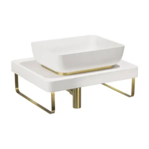 Abode Tableau / Cava Shelf & Tablet Basin Set – Chalk White with Brushed Brass