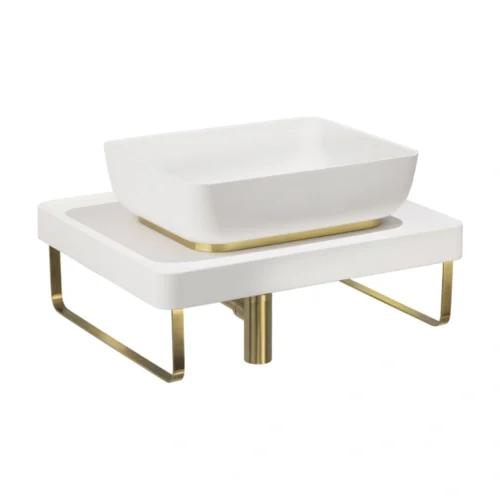 Abode Tableau / Cava Shelf & Tablet Basin Set – Chalk White with Brushed Brass