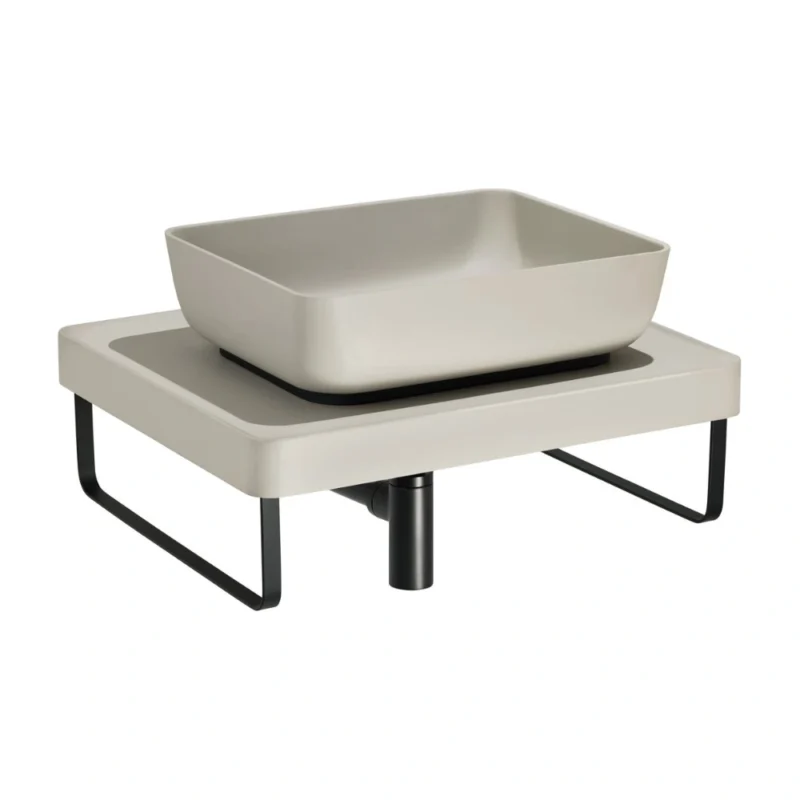 Abode Tableau / Cava Shelf & Tablet Basin Set – Pebble Grey with Matt Black