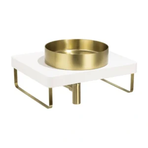 Abode Tableau / Iox Shelf & Round Basin Set – Chalk White with Brushed Brass